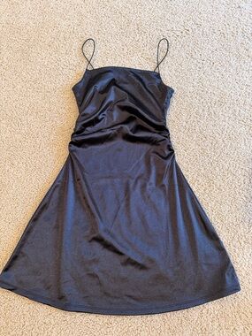 H&M Black Satin Slip Dress with Spaghetti Straps